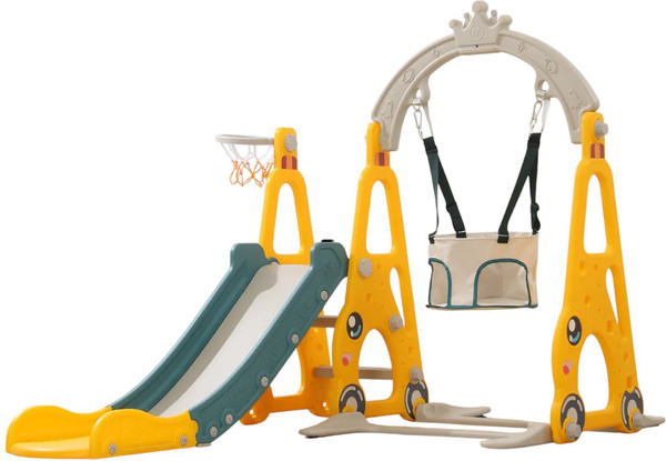 Горка-комплекс UNIX Kids Funny Car с качелями / ppslsw138yel- фото