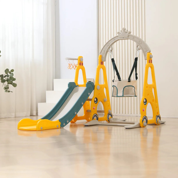 Горка-комплекс UNIX Kids Funny Car с качелями / ppslsw138yel- фото2