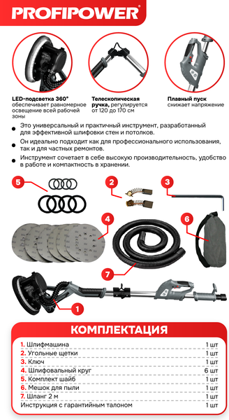 Шлифовальная машина для стен Profipower ШМБ-900 / E0283- фото8