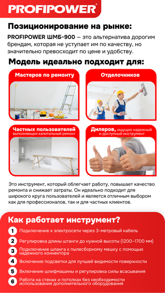 Шлифовальная машина для стен Profipower ШМБ-900 / E0283- фото9