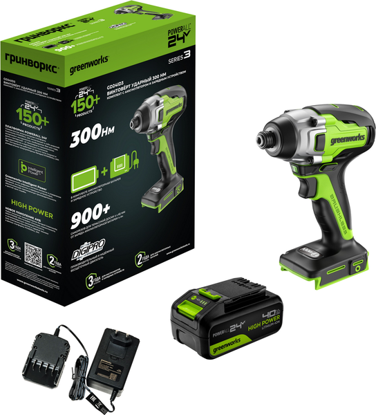 Аккумуляторный шуруповерт Greenworks GD24ID3 бесщеточный 24V / 3802807CUB- фото9, картинка9 Аккумуляторный шуруповерт Greenworks GD24ID3 бесщеточный 24V / 3802807CUB- фото9