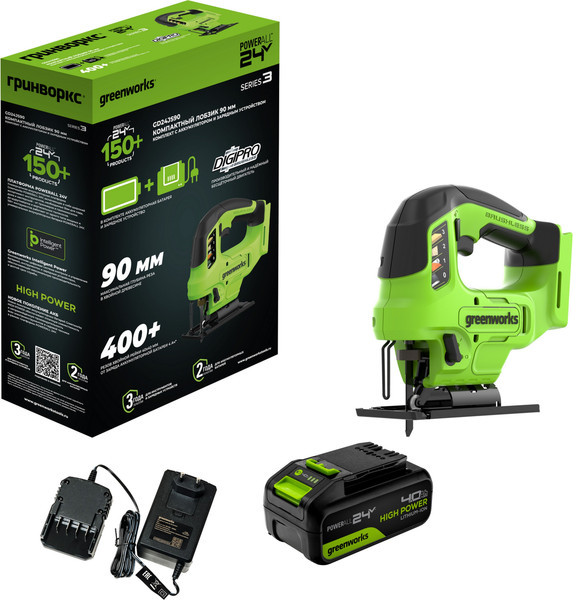 Электролобзик Greenworks GD24JS90 бесщеточный 24V / 3601707CUB- фото2