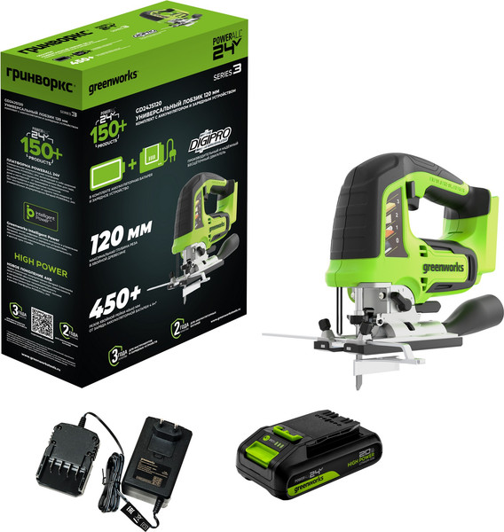 Электролобзик Greenworks GD24JS120 бесщеточный 24V / 3601407CUA- фото2
