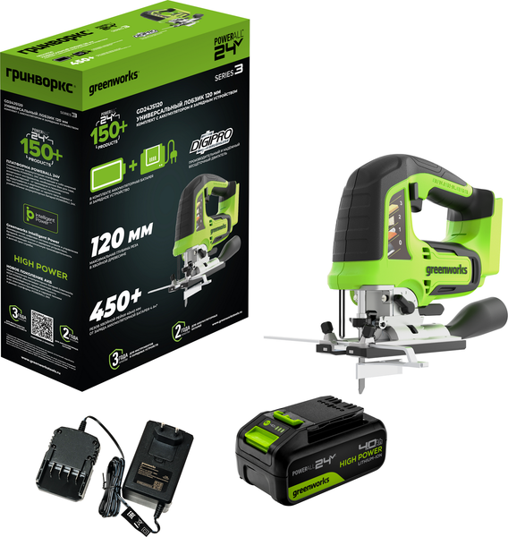 Электролобзик Greenworks GD24JS120 бесщеточный 24V / 3601407CUB- фото2