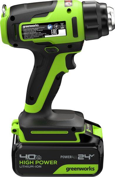 Строительный фен Greenworks G24HG 24V 550°С / 3400207CUB- фото7, картинка7 Строительный фен Greenworks G24HG 24V 550°С / 3400207CUB- фото7