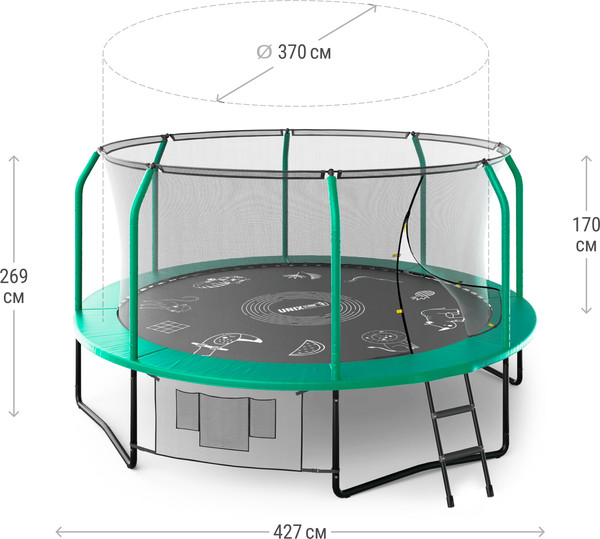 Батут UNIX Line Supreme Game 14ft / trusug14gr (зеленый)- фото3