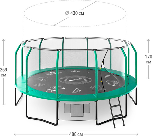 Батут UNIX Line Supreme Game 16ft / trusug16gr (зеленый)- фото3