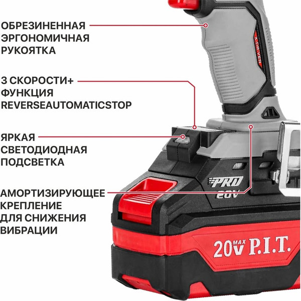 Аккумуляторный гайковерт P.I.T PIW20H-600A/2- фото3