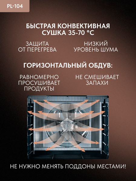 Сушилка для овощей и фруктов Pullman PL-104- фото2, картинка2 Сушилка для овощей и фруктов Pullman PL-104- фото2