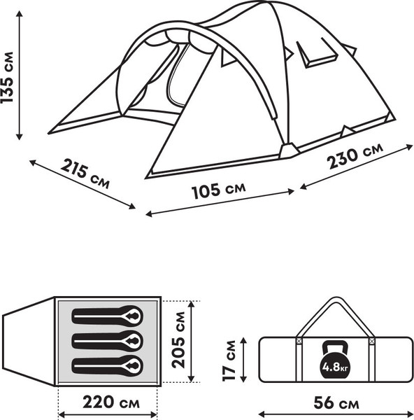 Палатка RSP Outdoor Deep 3 / T-DE-3-B (синий)- фото7
