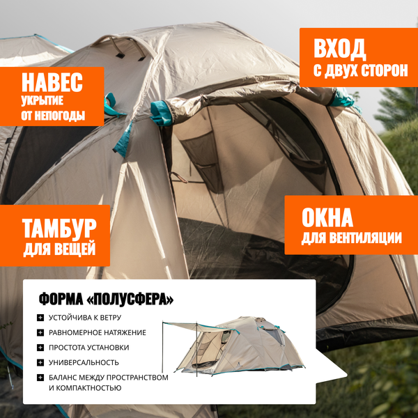 Палатка Coyote Montana-4 / CL-B01-S-4P-Sand с обогревателем газовым ZT-202-D (черный)- фото5